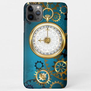 Steampun turquoise Achtergrond met tandwielen iPhone 11Pro Max Hoesje