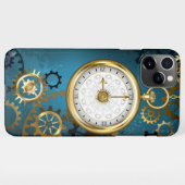 Steampun turquoise Achtergrond met tandwielen iPhone Hoesje (Achterkant horizontaal)
