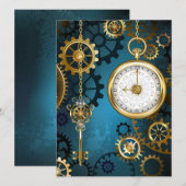 Steampun turquoise Achtergrond met tandwielen Kaart (Voorkant / Achterkant)