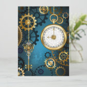 Steampun turquoise Achtergrond met tandwielen Kaart (Staand voorkant)