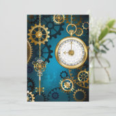 Steampun turquoise Achtergrond met tandwielen Kaart (Staand voorkant)