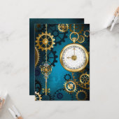 Steampun turquoise Achtergrond met tandwielen Kaart (Voorkant / Achterkant in situ)