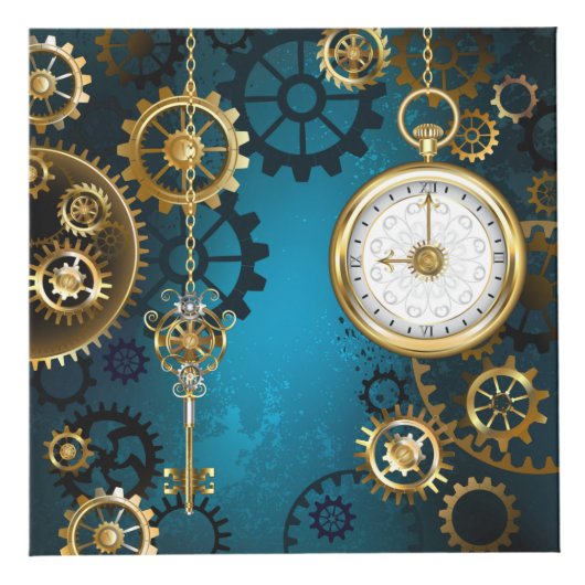 Steampun turquoise Achtergrond met tandwielen Kubus (Rechts)