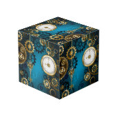 Steampun turquoise Achtergrond met tandwielen Kubus (Achter hoekig)