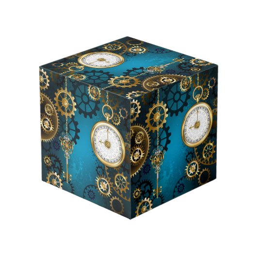Steampun turquoise Achtergrond met tandwielen Kubus (Achter hoekig)