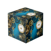 Steampun turquoise Achtergrond met tandwielen Kubus (Voorkant hoekig)