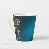 Steampun turquoise Achtergrond met tandwielen Latte Mok (Linkerhoek)