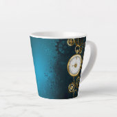 Steampun turquoise Achtergrond met tandwielen Latte Mok (Rechterhoek)
