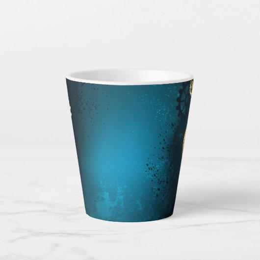 Steampun turquoise Achtergrond met tandwielen Latte Mok (Voorkant)