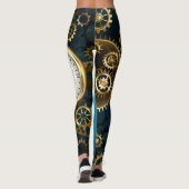 Steampun turquoise Achtergrond met tandwielen Leggings (Achterkant)