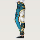 Steampun turquoise Achtergrond met tandwielen Leggings (Links)