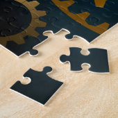 Steampun turquoise Achtergrond met tandwielen Legpuzzel (Zijkant)