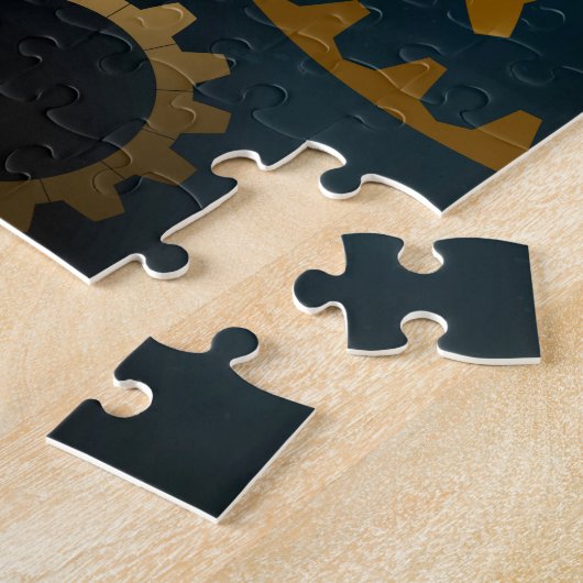 Steampun turquoise Achtergrond met tandwielen Legpuzzel (Zijkant)