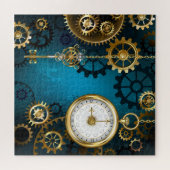 Steampun turquoise Achtergrond met tandwielen Legpuzzel (Horizontaal)