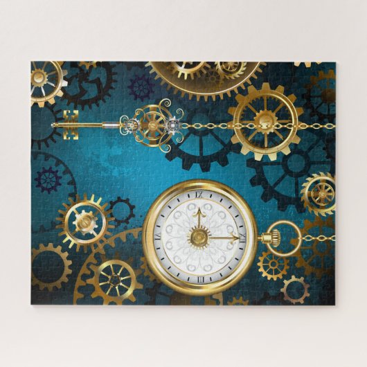 Steampun turquoise Achtergrond met tandwielen Legpuzzel (Horizontaal)