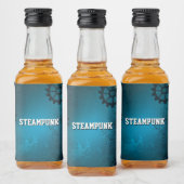 Steampun turquoise Achtergrond met tandwielen Likeurfles Etiket (Flessen)
