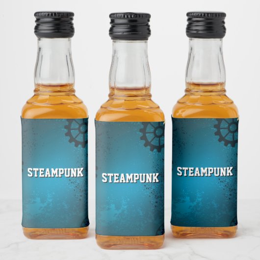 Steampun turquoise Achtergrond met tandwielen Likeurfles Etiket (Flessen)