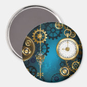 Steampun turquoise Achtergrond met tandwielen Magneet (Voorkant / Achterkant)