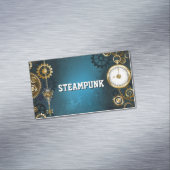 Steampun turquoise Achtergrond met tandwielen Magnetisch Visitekaartje (Voorbeeld)