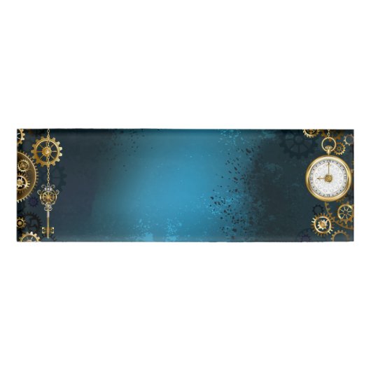 Steampun turquoise Achtergrond met tandwielen Naambadge (Voorkant)