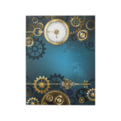 Steampun turquoise Achtergrond met tandwielen Notitieblok (Linkerzijde)