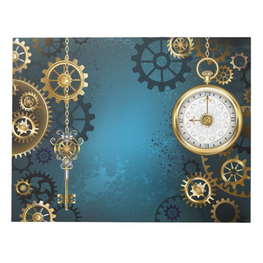 Steampun turquoise Achtergrond met tandwielen Notitieblok (Voorkant)