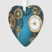 Steampun turquoise Achtergrond met tandwielen Ornament (voorkant)