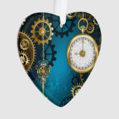 Steampun turquoise Achtergrond met tandwielen Ornament (voorkant)