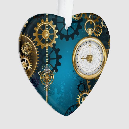 Steampun turquoise Achtergrond met tandwielen Ornament (voorkant)