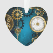 Steampun turquoise Achtergrond met tandwielen Ornament (achterkant)