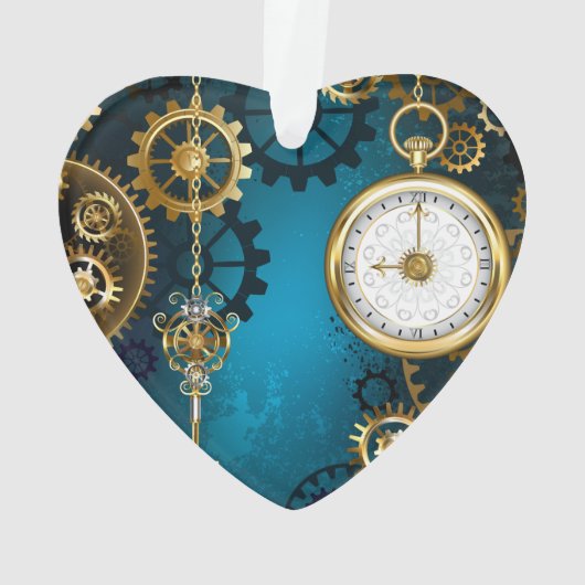 Steampun turquoise Achtergrond met tandwielen Ornament (achterkant)