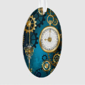 Steampun turquoise Achtergrond met tandwielen Ornament (voorkant)