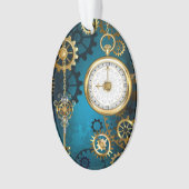 Steampun turquoise Achtergrond met tandwielen Ornament (voorkant)