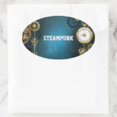 Steampun turquoise Achtergrond met tandwielen Ovale Sticker (Tas)