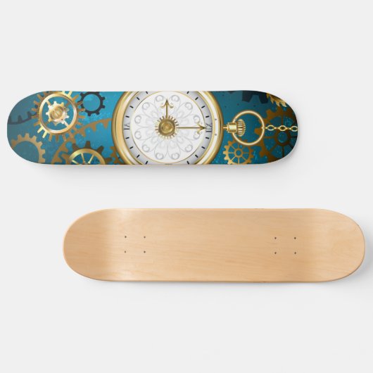 Steampun turquoise Achtergrond met tandwielen Persoonlijk Skateboard (Horizontaal)