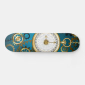 Steampun turquoise Achtergrond met tandwielen Persoonlijk Skateboard (Horizontaal)
