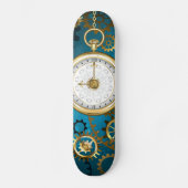 Steampun turquoise Achtergrond met tandwielen Persoonlijk Skateboard (Voorkant)