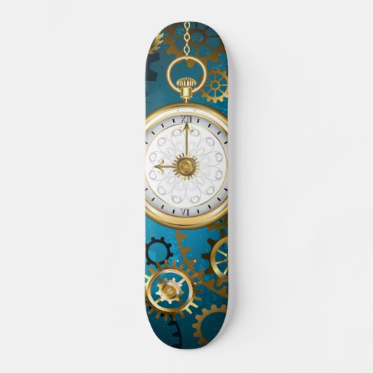 Steampun turquoise Achtergrond met tandwielen Persoonlijk Skateboard (Voorkant)