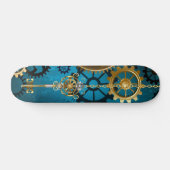 Steampun turquoise Achtergrond met tandwielen Persoonlijk Skateboard (Horizontaal)
