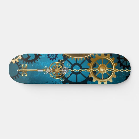 Steampun turquoise Achtergrond met tandwielen Persoonlijk Skateboard (Horizontaal)