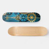 Steampun turquoise Achtergrond met tandwielen Persoonlijk Skateboard (Horizontaal)