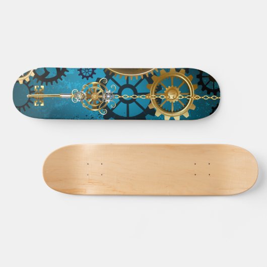 Steampun turquoise Achtergrond met tandwielen Persoonlijk Skateboard (Horizontaal)