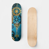 Steampun turquoise Achtergrond met tandwielen Persoonlijk Skateboard (Voorkant)
