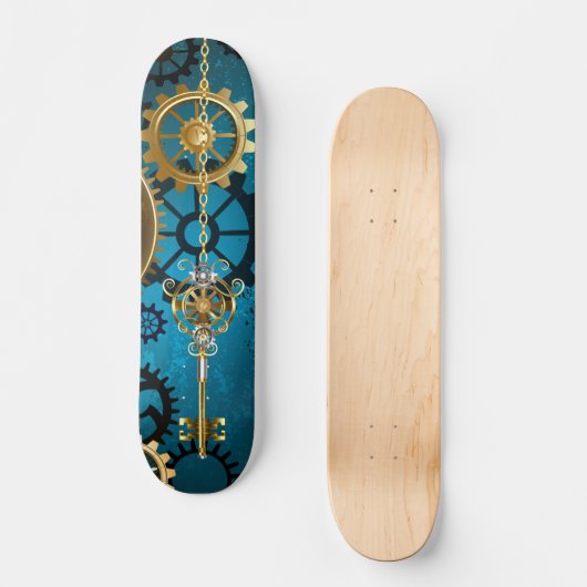 Steampun turquoise Achtergrond met tandwielen Persoonlijk Skateboard (Voorkant)