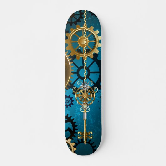 Steampun turquoise Achtergrond met tandwielen Persoonlijk Skateboard (Voorkant)