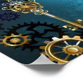 Steampun turquoise Achtergrond met tandwielen Poster (Hoek)