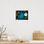 Steampun turquoise Achtergrond met tandwielen Poster (Keuken)