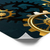 Steampun turquoise Achtergrond met tandwielen Poster (Hoek)