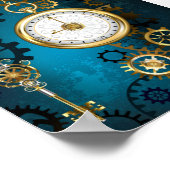 Steampun turquoise Achtergrond met tandwielen Poster (Hoek)