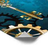 Steampun turquoise Achtergrond met tandwielen Poster (Hoek)